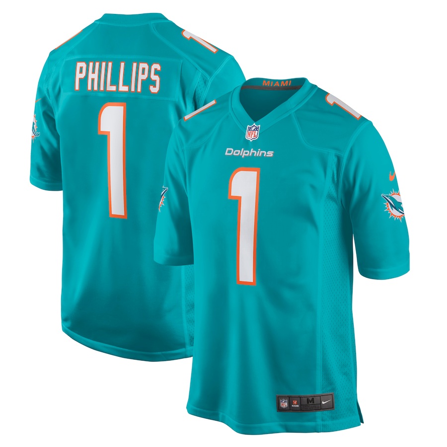 Mens Miami Dolphins #1 Jaelan Phillips Nike Aqua 2021 NFL Draft First Round Pick Game Jersey->new york giants->NFL Jersey